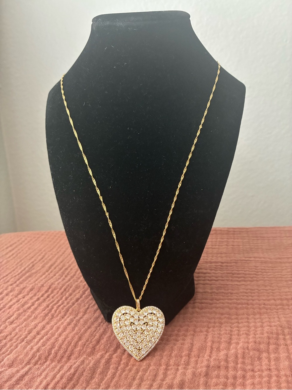 Gold-Tone Heart Pendant Necklace- 925 Sterling Silver Chain 24”